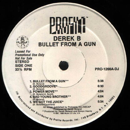 Derek B : Bullet From A Gun (LP, Album, Promo)