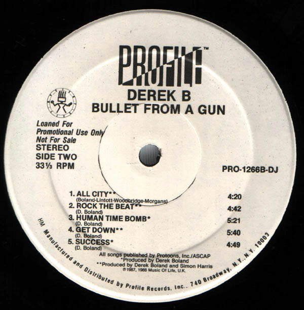 Derek B : Bullet From A Gun (LP, Album, Promo)