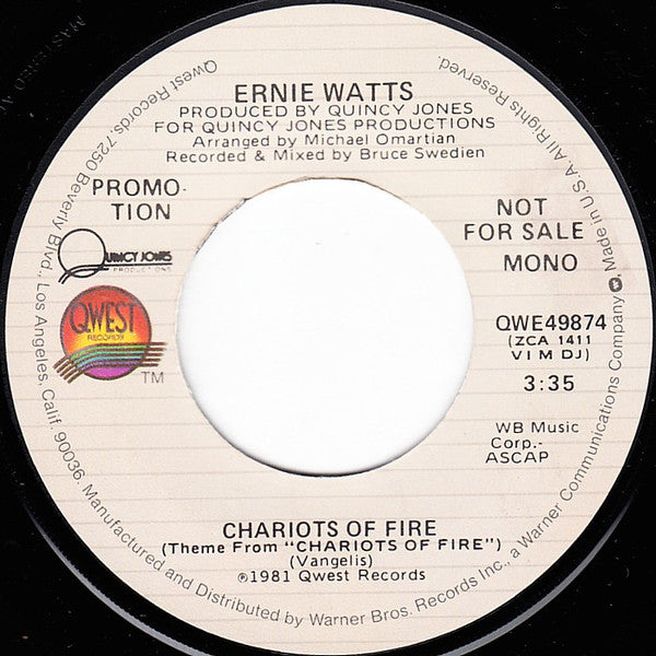 Ernie Watts : Chariots Of Fire (7", Mono, Promo)