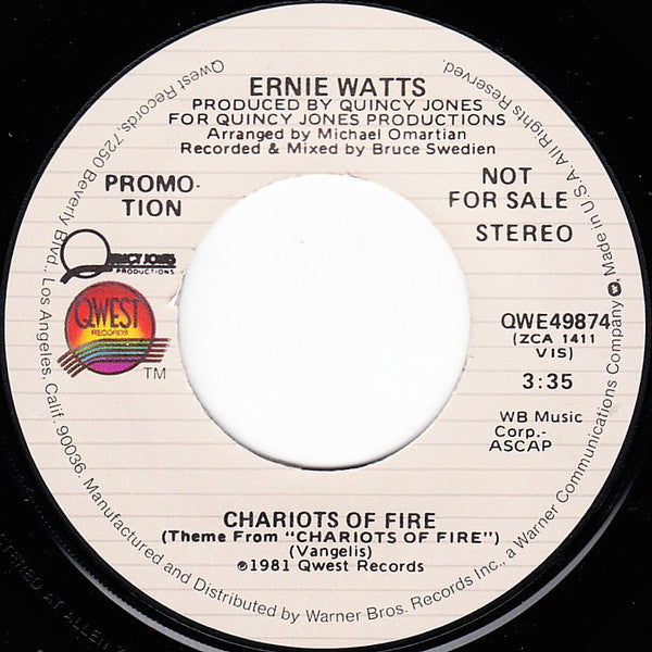 Ernie Watts : Chariots Of Fire (7", Mono, Promo)