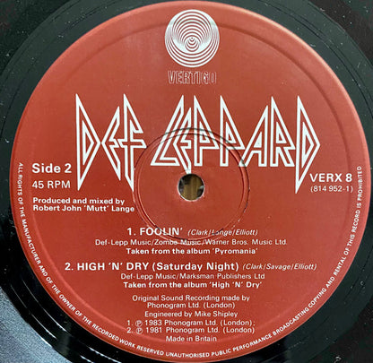 Def Leppard : Too Late For Love (12", Single)