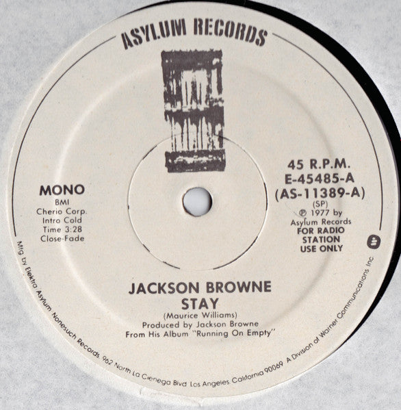 Jackson Browne : Stay (12", Mono, Promo)