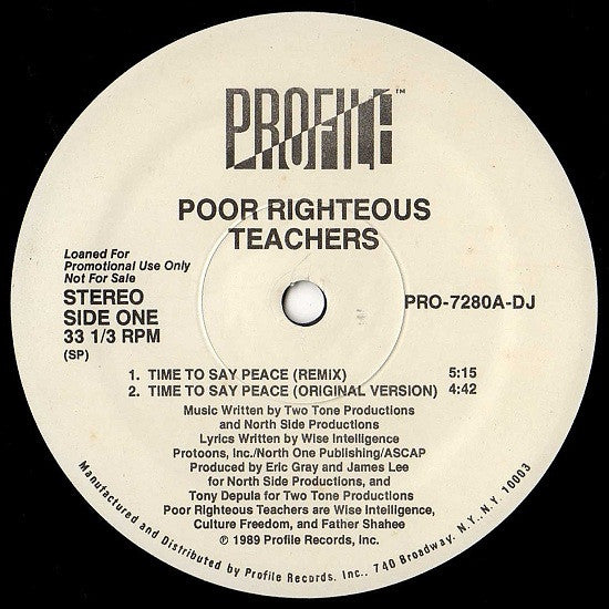 Poor Righteous Teachers : Time To Say Peace / Butt Naked Booty Bless (12", Promo, RE)