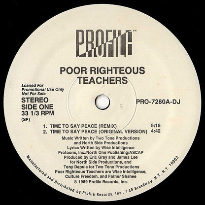 Poor Righteous Teachers : Time To Say Peace / Butt Naked Booty Bless (12", Promo, RE)