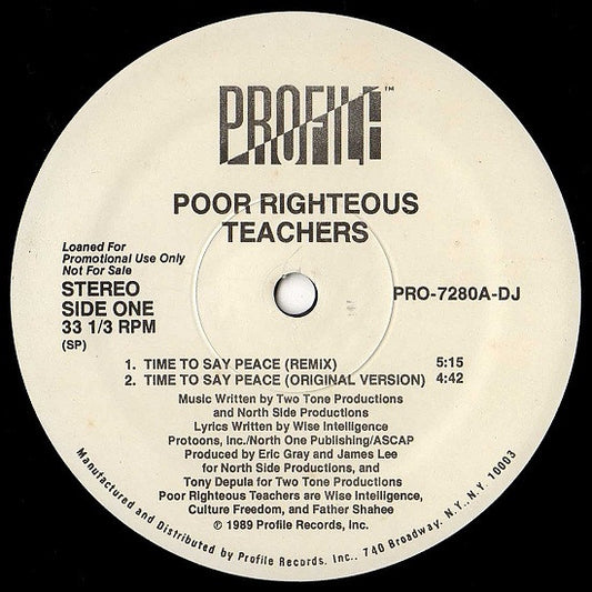Poor Righteous Teachers : Time To Say Peace / Butt Naked Booty Bless (12", Promo, RE)