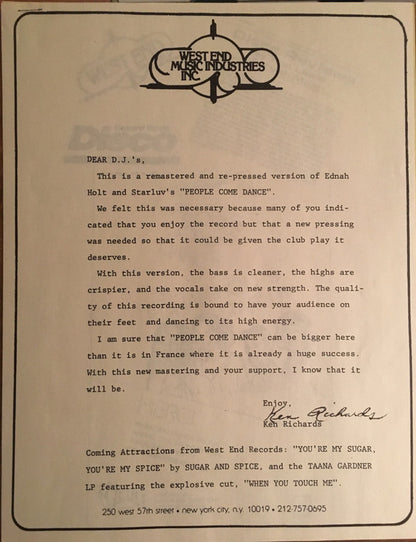 Ednah Holt & Starluv : People Come Dance (12", Promo, RM, RP)