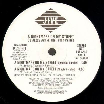 DJ Jazzy Jeff & The Fresh Prince : A Nightmare On My Street (12", Promo)