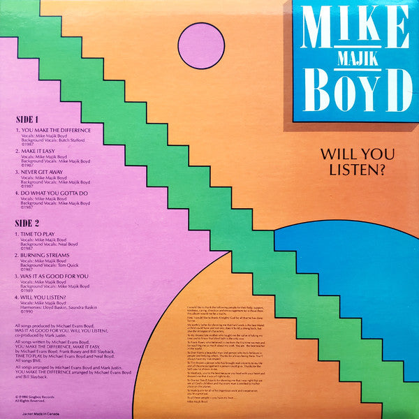 Mike Majik Boyd* : Will You Listen? (LP, Album)