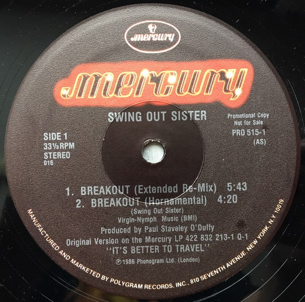 Swing Out Sister : Breakout (12", Promo)