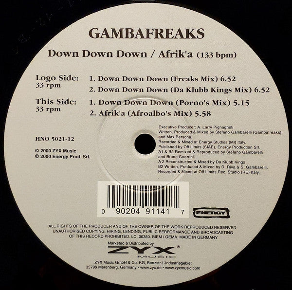 Gambafreaks : Down Down Down / Afrik'a (12")
