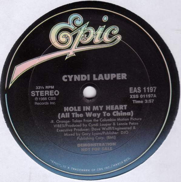 Cyndi Lauper : Hole In My Heart (All The Way To China) (12", Promo)