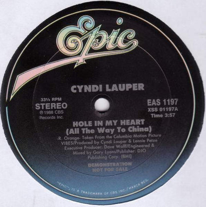 Cyndi Lauper : Hole In My Heart (All The Way To China) (12", Promo)
