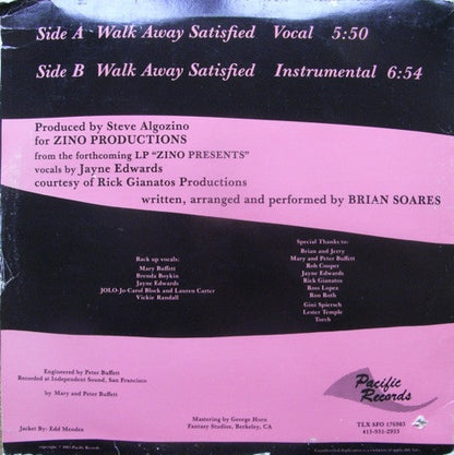 Zino (2) Featuring Jayne Edwards : Walk Away Satisfied (12", Single)