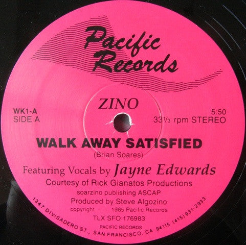 Zino (2) Featuring Jayne Edwards : Walk Away Satisfied (12", Single)