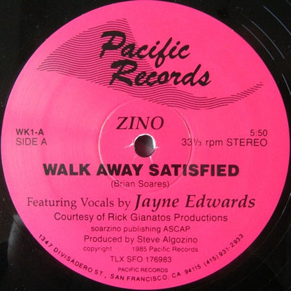 Zino (2) Featuring Jayne Edwards : Walk Away Satisfied (12", Single)