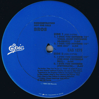 Bros : I Owe You Nothing (12", Single, Promo)