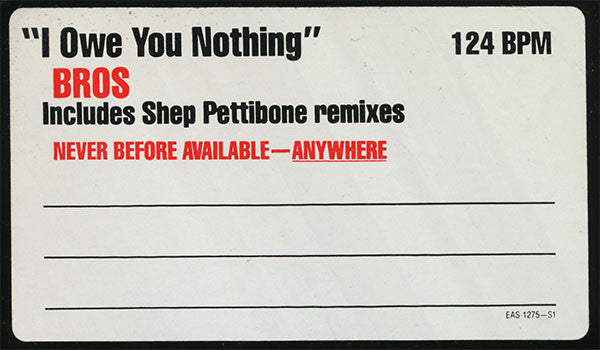Bros : I Owe You Nothing (12", Single, Promo)