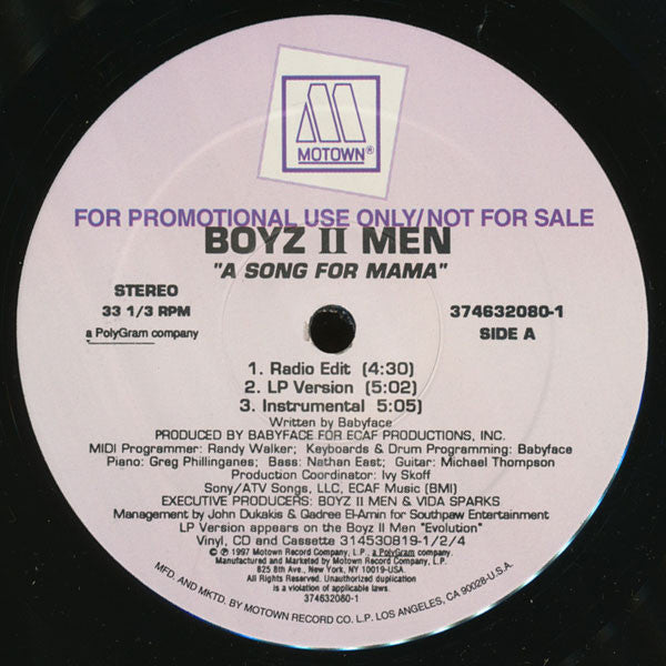 Boyz II Men : A Song For Mama (12", Promo)