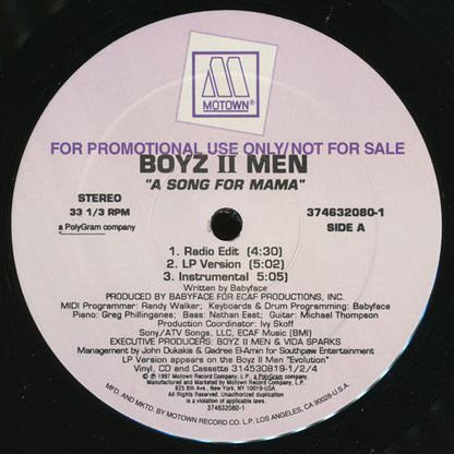 Boyz II Men : A Song For Mama (12", Promo)