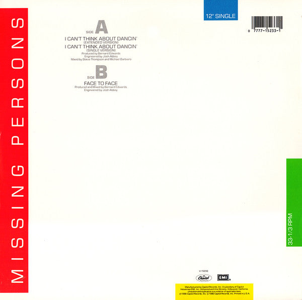 Missing Persons : I Can't Think About Dancin' (12", Single)
