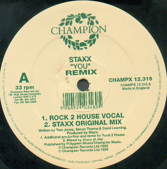 Staxx : You - Remix's (12")