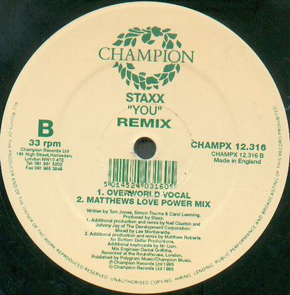 Staxx : You - Remix's (12")