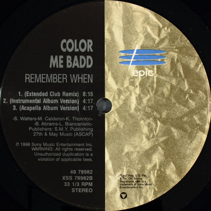 Color Me Badd : Remember When (12")