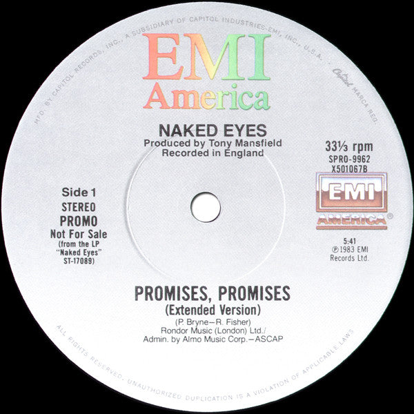 Naked Eyes : Promises, Promises (Extended Version) (12", Single, Promo)
