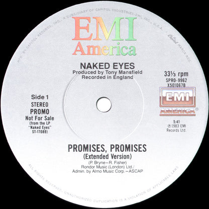Naked Eyes : Promises, Promises (Extended Version) (12", Single, Promo)