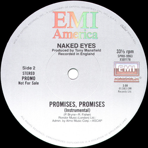 Naked Eyes : Promises, Promises (Extended Version) (12", Single, Promo)