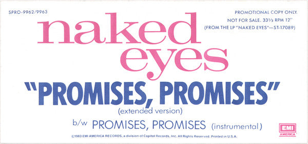 Naked Eyes : Promises, Promises (Extended Version) (12", Single, Promo)