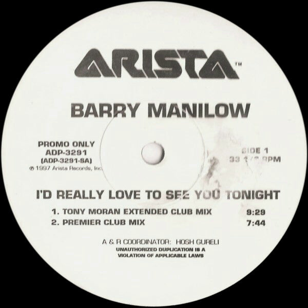 Barry Manilow : I'd Really Love To See You Tonight (Dance Mixes) (12", Promo)