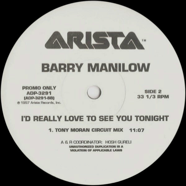 Barry Manilow : I'd Really Love To See You Tonight (Dance Mixes) (12", Promo)