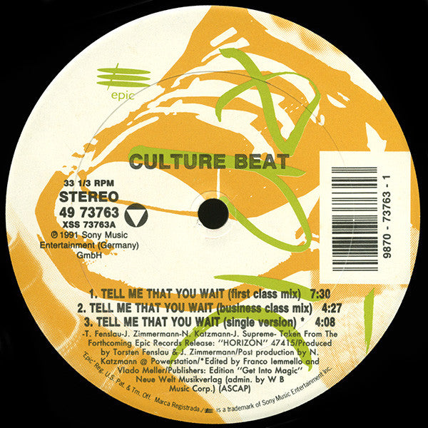 Culture Beat : Tell Me That You Wait (12")