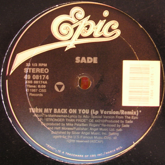 Sade : Turn My Back On You (12")