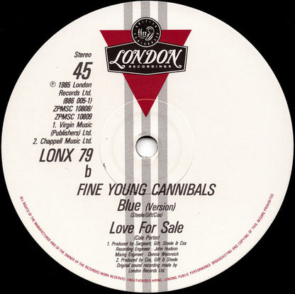 Fine Young Cannibals : Blue (12", Single)
