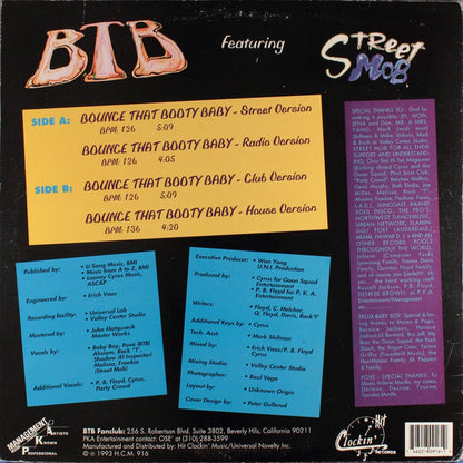 BTB (3) Featuring Street Mob (2) : Bounce That Booty Baby (12")