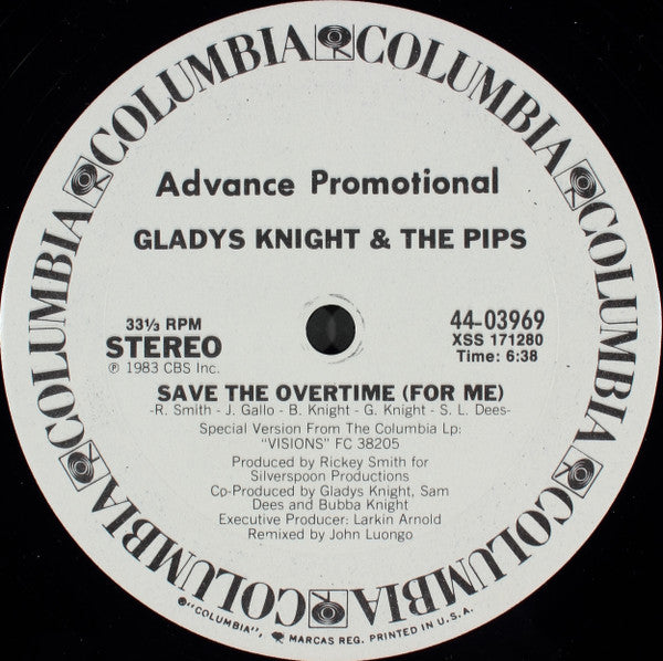 Gladys Knight & The Pips* : Save The Overtime (For Me) (12", Advance, Promo)