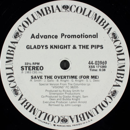 Gladys Knight & The Pips* : Save The Overtime (For Me) (12", Advance, Promo)