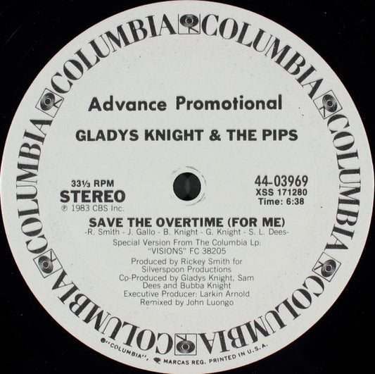 Gladys Knight & The Pips* : Save The Overtime (For Me) (12", Advance, Promo)