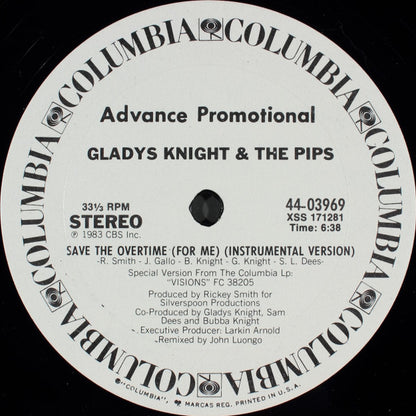 Gladys Knight & The Pips* : Save The Overtime (For Me) (12", Advance, Promo)