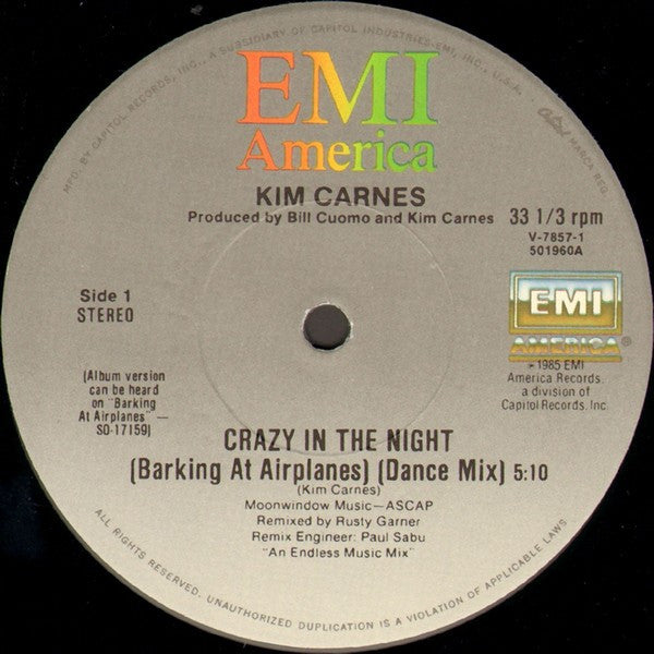 Kim Carnes : Crazy In The Night (Barking At Airplanes) (12", Single)