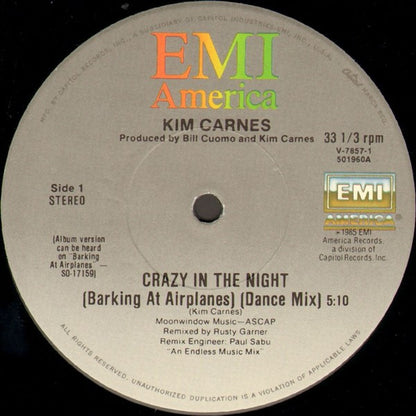 Kim Carnes : Crazy In The Night (Barking At Airplanes) (12", Single)