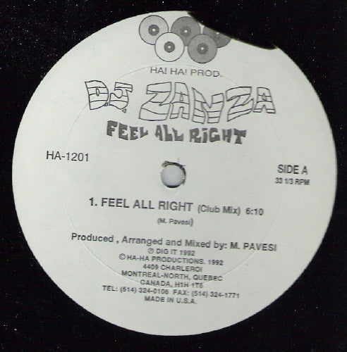 DJ Zanza : Feel All Right (12")