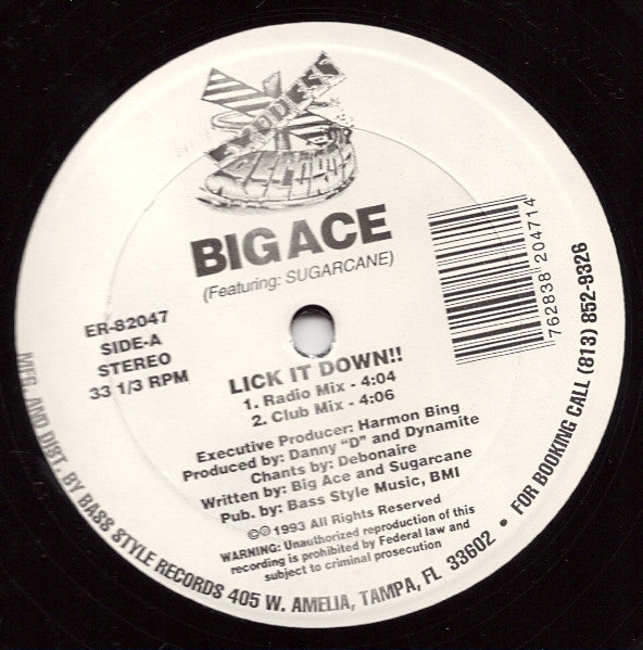 Big Ace Featuring Sugarcane (3) : Lick It Down!! (12")