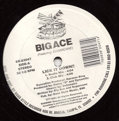 Big Ace Featuring Sugarcane (3) : Lick It Down!! (12")