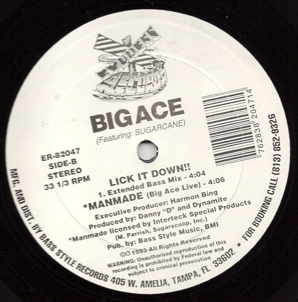Big Ace Featuring Sugarcane (3) : Lick It Down!! (12")