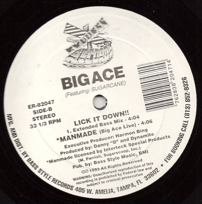 Big Ace Featuring Sugarcane (3) : Lick It Down!! (12")