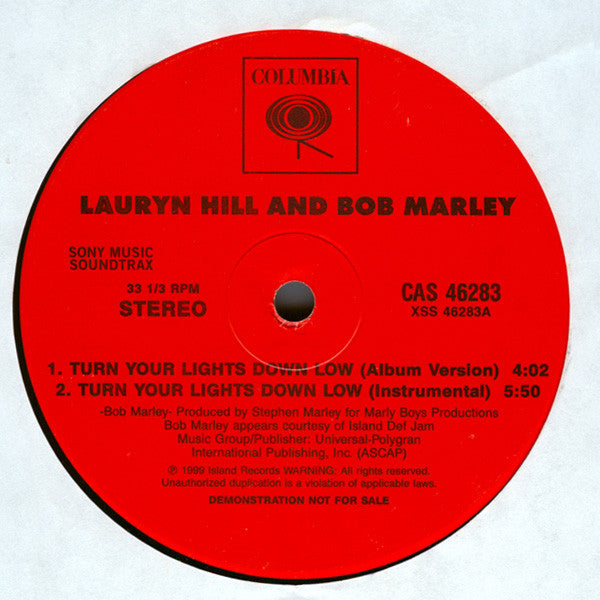 Lauryn Hill And Bob Marley : Turn Your Lights Down Low (12", Promo)
