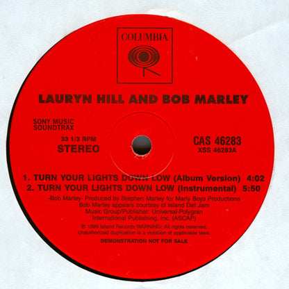 Lauryn Hill And Bob Marley : Turn Your Lights Down Low (12", Promo)